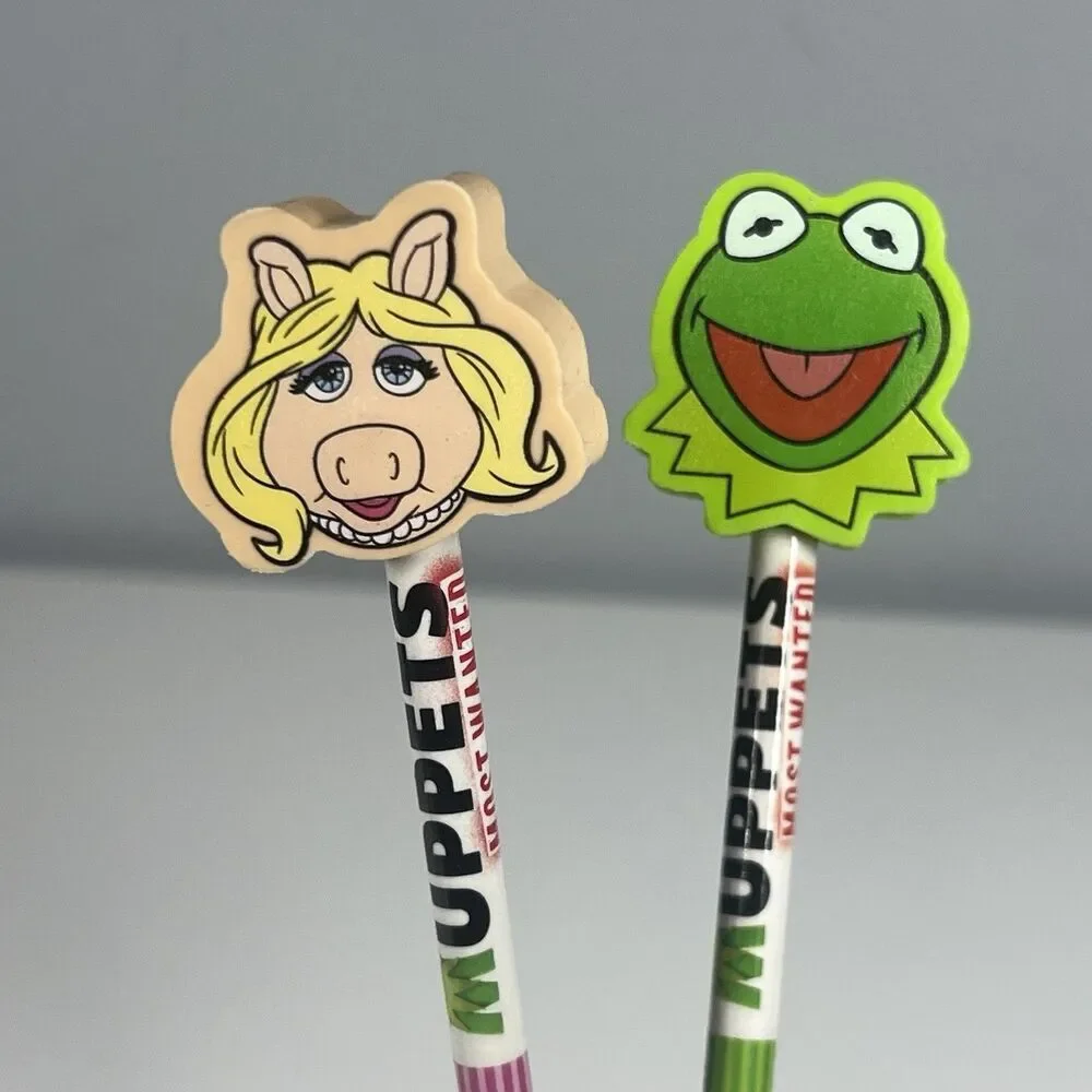 Muppets Most Wanted pencils Miss Piggy & Kermit Pencil Topper Erasers